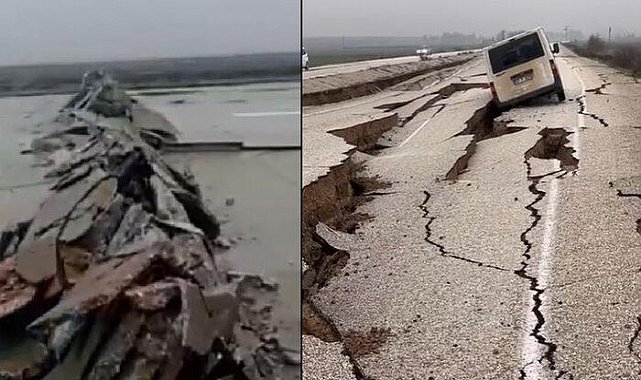 Depremin vurduğu Hatay'da dehşete düşüren görüntüler! Havalimanı pisti yarıldı, araçlar asfalttaki dev yarıklara düştü